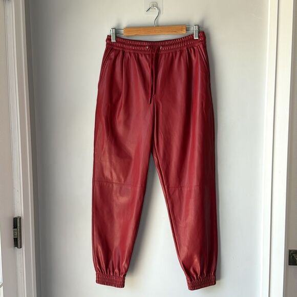 Zara Red High Waisted Faux Leather Pleather Jogger Pants EUC - Picture 4 of 11